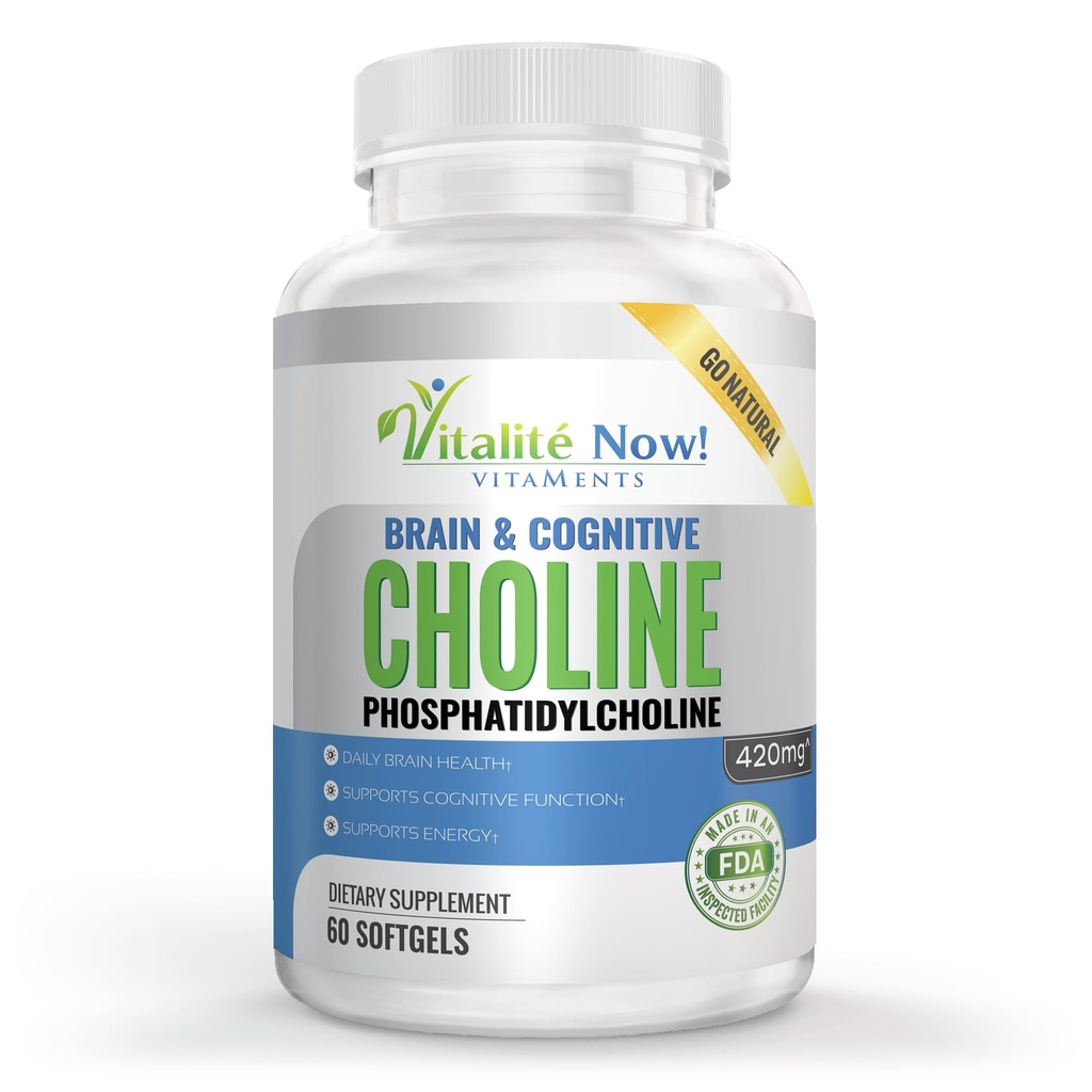 Choline Phosphatidyl, High Potency, Phospholipid Complex, Phosphatidylcholine, Pregnancy Support, Mental Clarity, Energy, Liver, Brain, & Cognitive Health, 420mg, Softgels, Non-GMO, Made in USA