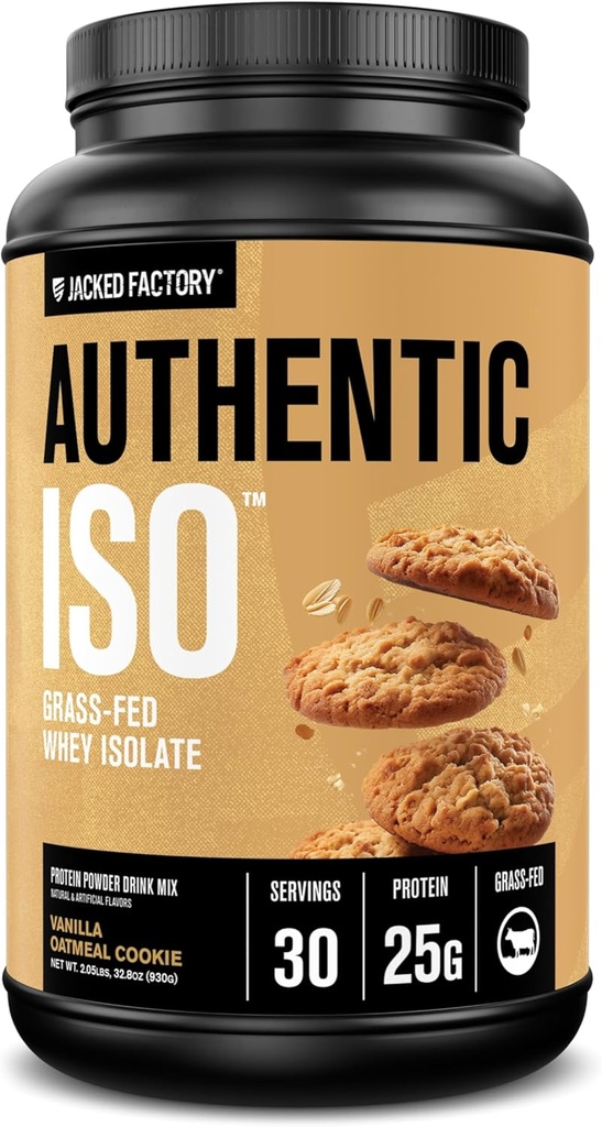 מפעל ג'ק Authentic ISO Grass פד Whey חלבון אבקת Isolate - Low Carb, non-GMO שריר בניית חלבון w / No Fillers, Post Workout Recovery, Vanilla Oatmeal Cookie