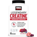 Force Factor Legendary Creatine Chews, 5g Creatine Monohydrate, Build Muscle, Improve Strength & Recovery, Support Memory & Cognitive Function, Sugar Free, Berry Blast, 60 Soft Chews