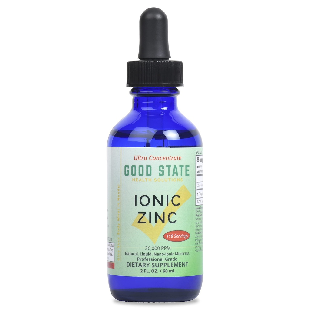 Good State Natural Ionic Zinc | Liquid Concentrate | Nano Sized Mineral Technology | Professional Grade Dietary Supplement | 1.6 fl oz Glass Bottle (50 mL)
