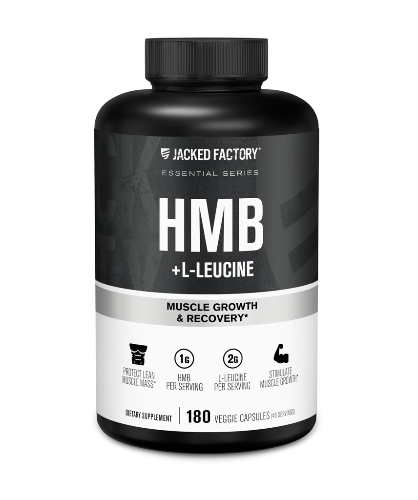 Jacked Factory HMB + Leucine Capsules - L-Leucine 2g, HMB 1g - Stimulate Muscle Growth, Protect Lean Muscle Mass, and Improve Athletic Performance - 180 Capsules