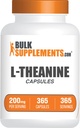 BulkSupplements.com L-Theanine Capsule - L-Theanine 200mg, Amino Acid Supplement - Gluten Free, 1 Capsule per Serving, 365 Count (Pack of 1)
