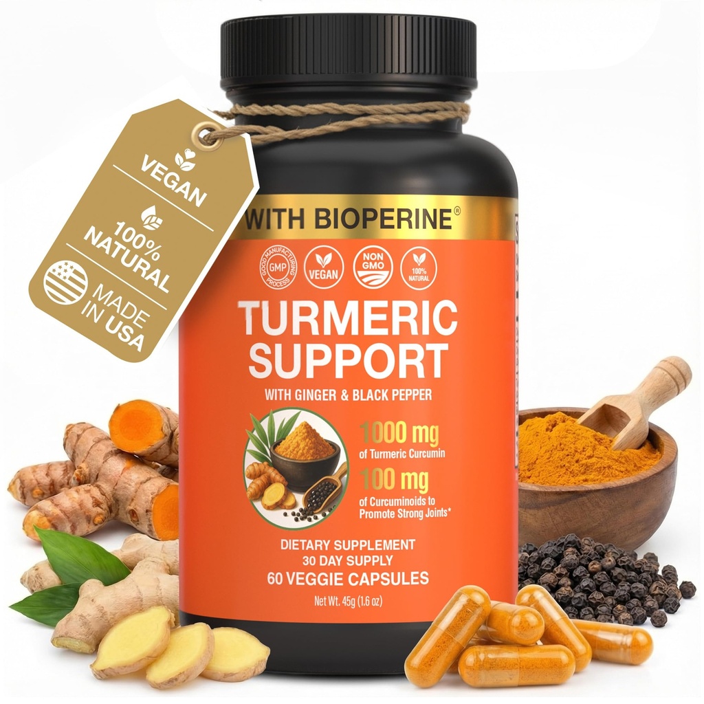 Sleeve Stars Turmeric Curcumin Supplement with Ginger & Black Pepper Bioperine, Joint Supplements for Men & Women, Joint Support & Inflammation Relief, Non-GMO Gluten-Free & Vegan, 1000mg 60 Cap