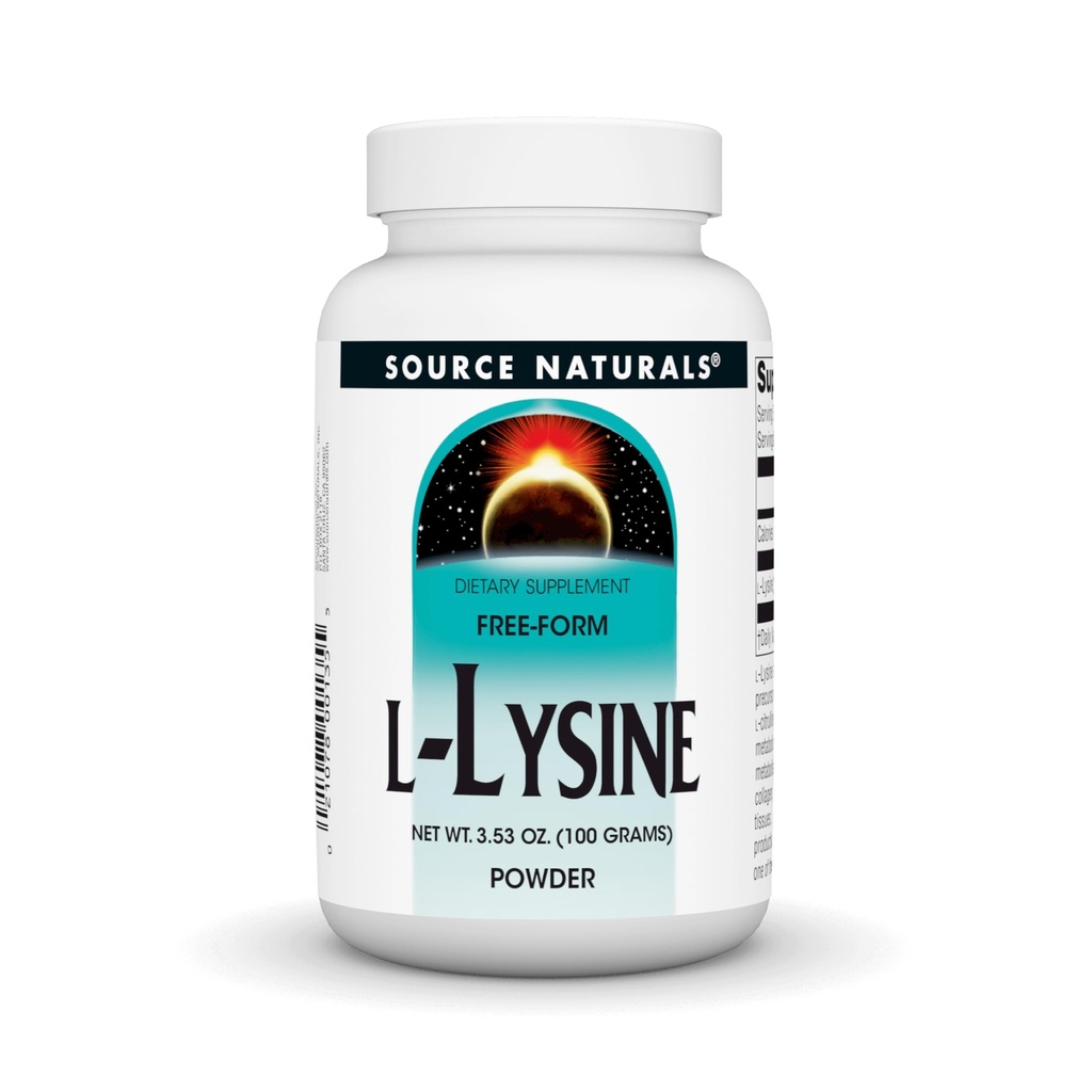 Source Naturals L-Lysine Free Form Powder -Amino Acid Supplement Supports Energy Formation & Collagen* - 100 Grams