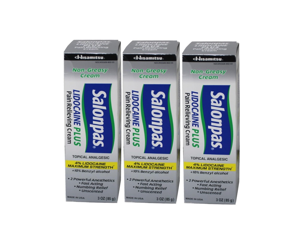 Salonpas Lidocaine Plus Cream - 3 oz (Pack of 3)