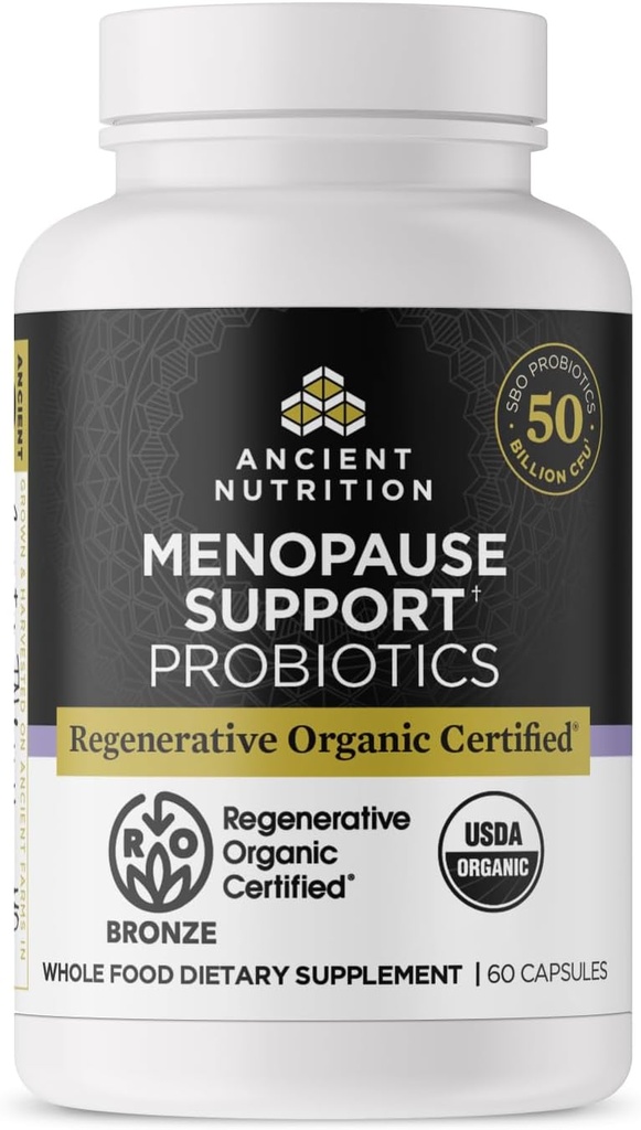 Antike Ernährung Regenerative Bio-zertifizierte Probiotika für Menopause Unterstützung, Probiotics Menopause Unterstützung, Gesunde Verdauung und Frauengesundheit Unterstützung, 50 Billion CFUs* Per Serving, 60 Count