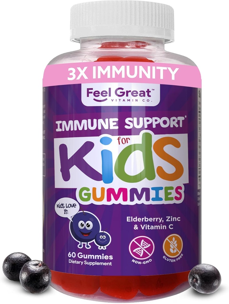 Sentir grande Imune Suporte para crianças Vitamina C Zinco & Elderberry Gummies Sambucus Nigra Imunidade Multivitamínicos Vegetarianos