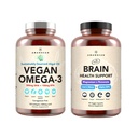AMANDEAN Brain & Vegan Omega-3 Bundle: Magnesium Threonate, USA-Grown Lion’s Mane 6:1, Alpha-GPC & Algae DHA/EPA. Plant-Based Essential fats for Brain, Eye, Heart & Skin Health. Fish Oil Alternative.