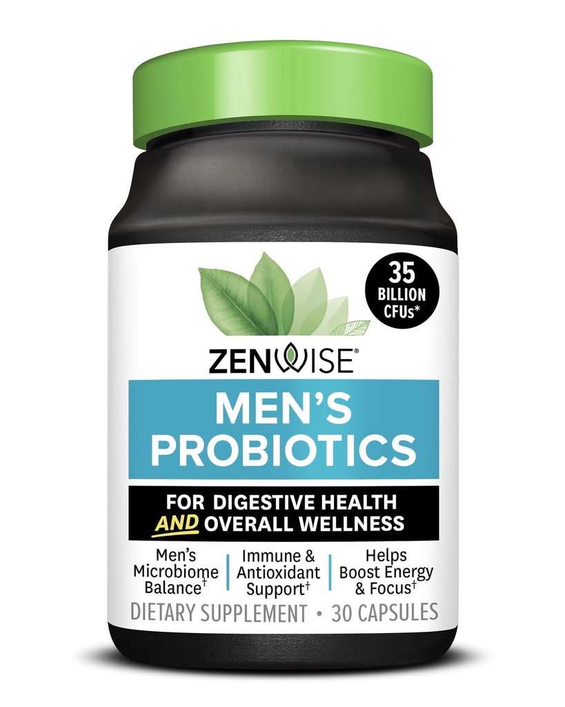 Zenwise Health Probiotics for Men - 35 Billion CFUs Daily Probiotic for Men's Digestive Health - Green Tea Extract, Meriva, and Chromium Picolinate for Microbiome Balance + Antioxidant Support - 30 CT