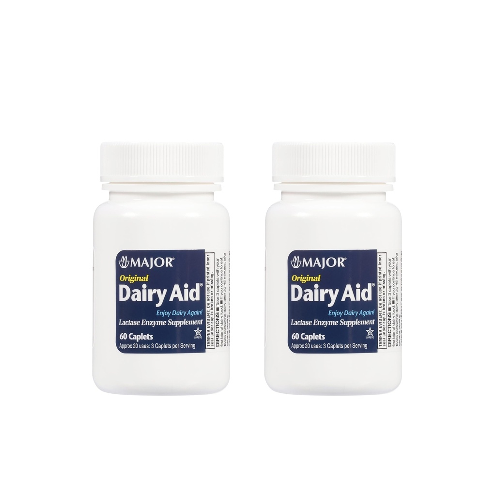 MAJOR Original Dairy Aid - Lactase Enzyme Supplement - 60 Caplets (2 Pack)