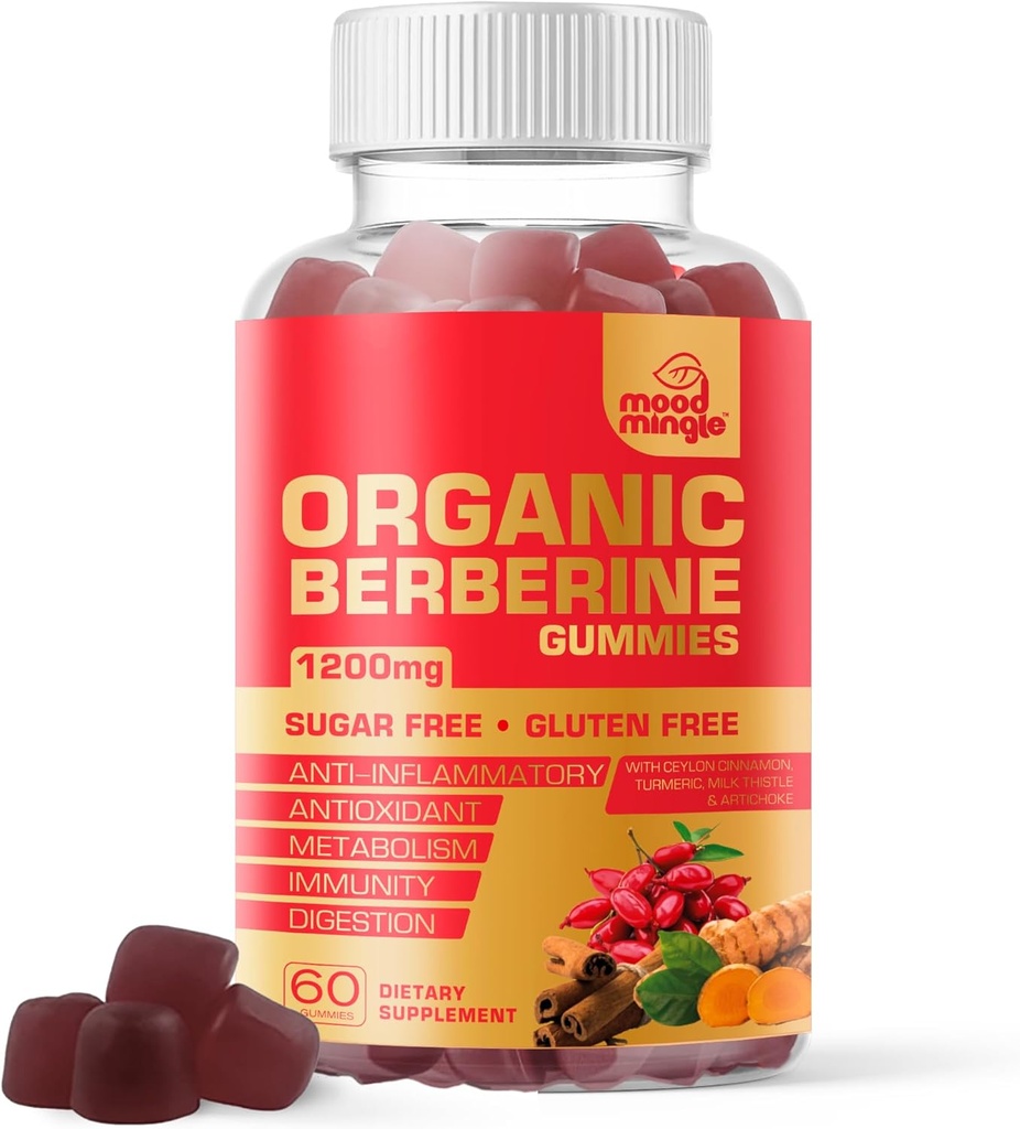 Berberine Supplement Gummies (1200mg) z Ceylon Cynamon, Turmeric, Mleko Thistle & Karczoch - Bez cukru, Bez glutenu, Jakość GMP