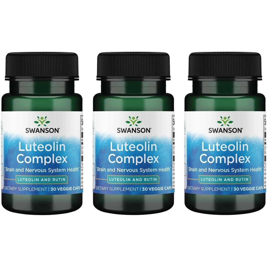 Swanson Luteolin Complex w/Rutin - Brain Support Supplement Promoting Memory, Mood & Cognitive Health - Natural Formula to Help Maintain Nervous System - (30 Veggie Capsules) 3 Pack
