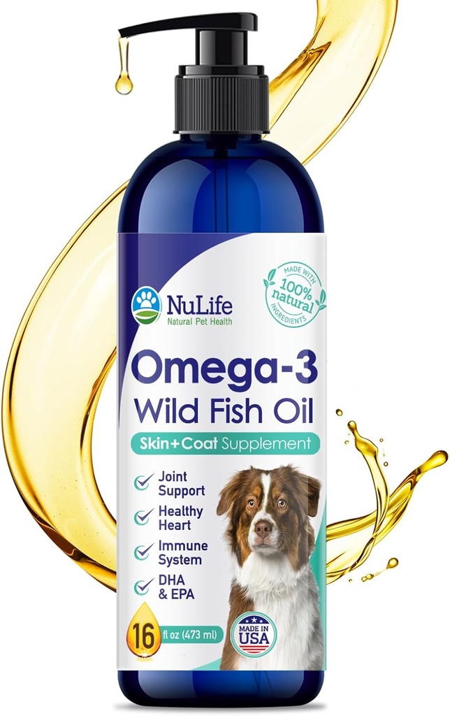Vedel kalaõli Omega 3, 6 ja 9 rasvhapetega koertele, Islandilt püütud looduslikud, naha- ja karvalisandid, sügelev nahk, allergiad, aju ja südame tervis, rikas EPA + DHA - 16 oz