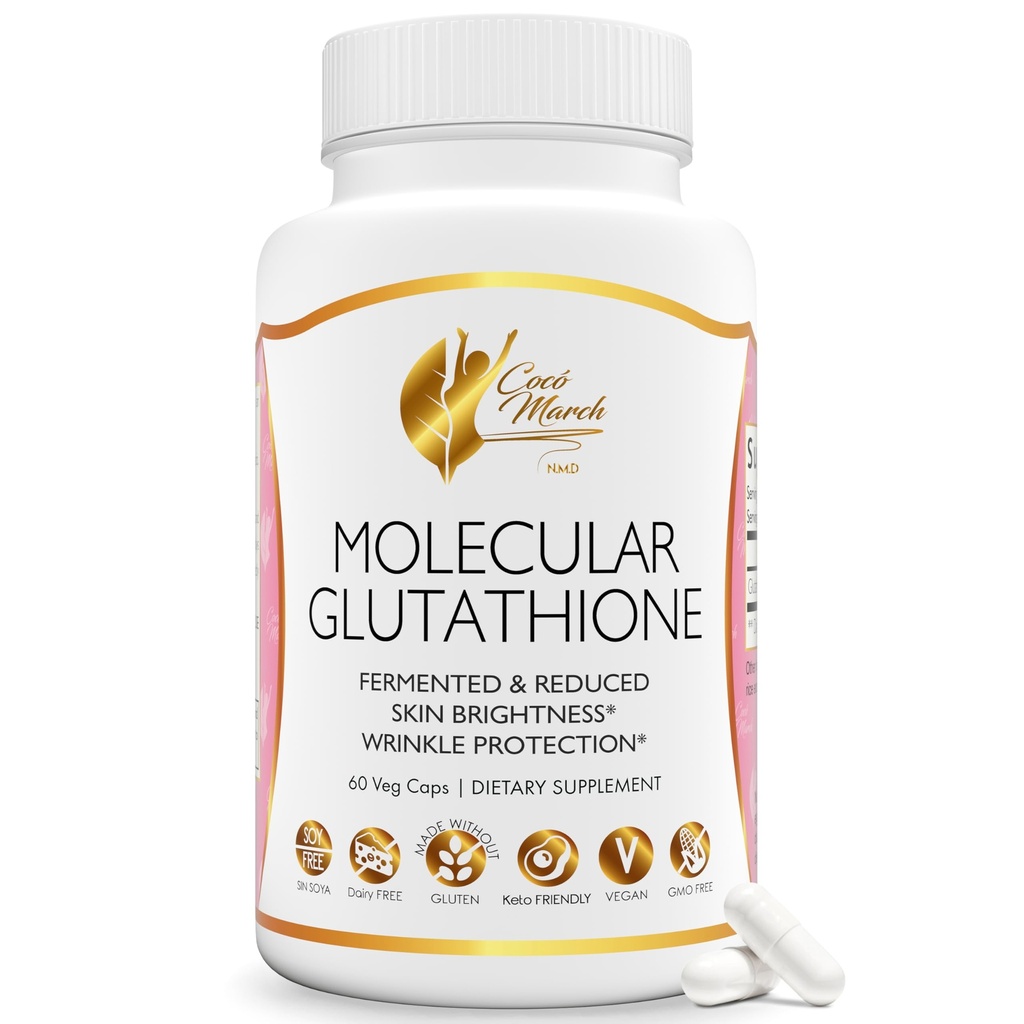 Cocó March N.M.D Molecular Glutathione Supplement – 500 mg Potent Antioxidant for Immune Support, Health & Beauty, Low Molecular Weight, Vegan, Gluten Free, Soy & Dairy Free, GMO Free, 60 Veg Capsules