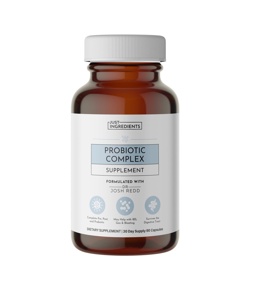 JUST INGREDIENTS Probiotic Complex - 60 Capsules, 5 Billion CFU with Prebiotics and Postbiotics for Gut Health Support