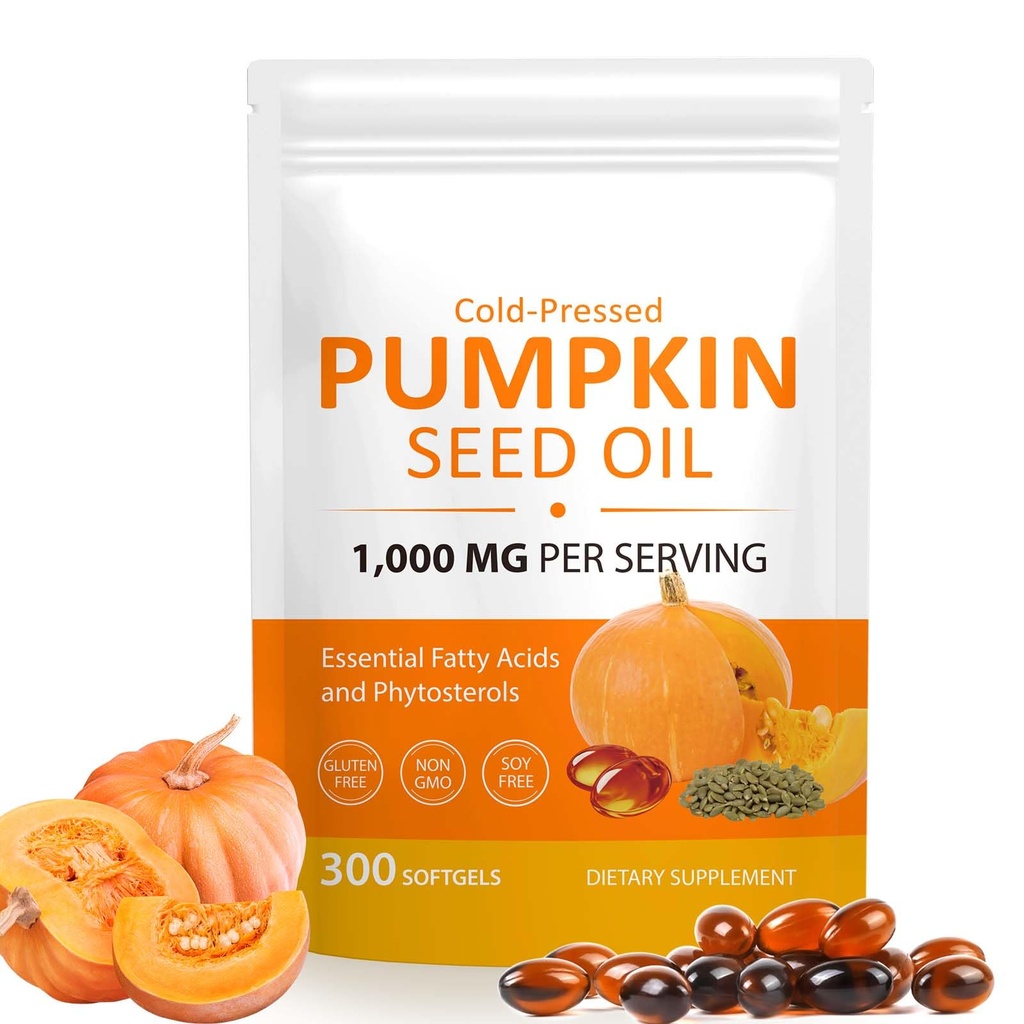 Pumpkin Seed Oil with Saw Palmetto Capsules, 2 in 1 Pumpkin Seed Oil Capsules for Hair Growth, Non-GMO, Cold Pressed & Efficient Absorption, 1000mg Softgels - 300 Softgels