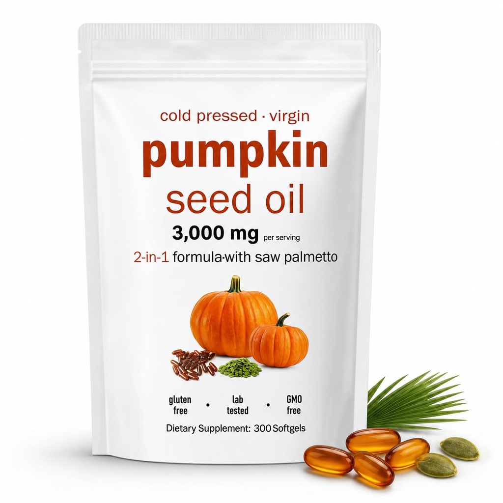 Pumpkin Seed Oil with Saw Palmetto Softgels - 3500mg Cold Pressed - Hair Wellness & Daily Balance for Men and Women - Non-GMO, 300 Ct