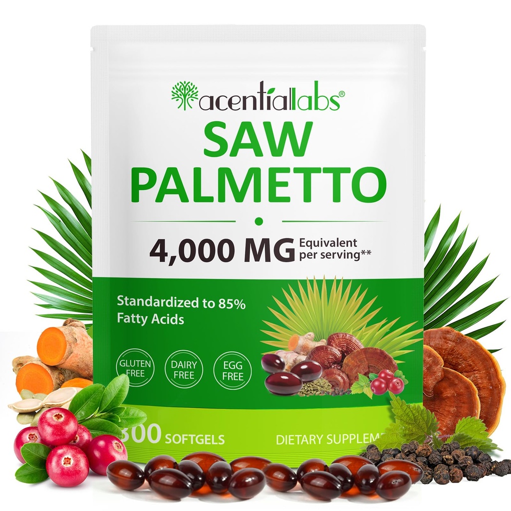 Saw Palmetto for Men, 300 Softgels with Pumpkin Seed Oil & Stinging Nettle, Non-GMO, Gluten-Free, Dairy-Free 100-Day Supplement