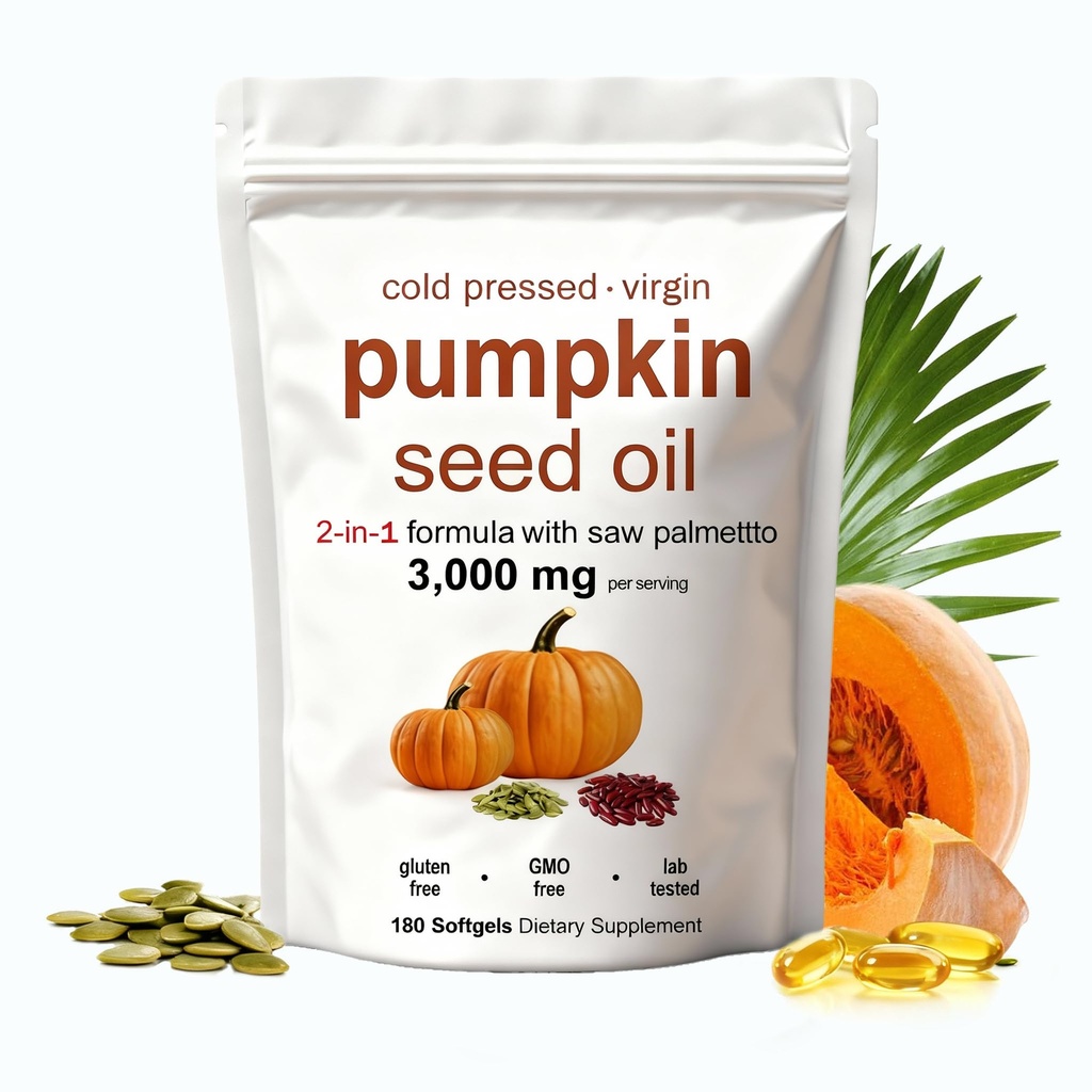 Pumpkin Seed Oil - Pumpkin Seed Oil Capsules with Saw Palmetto | 3000mg - Cold Pressed | Non-GMO - 180 Softgels