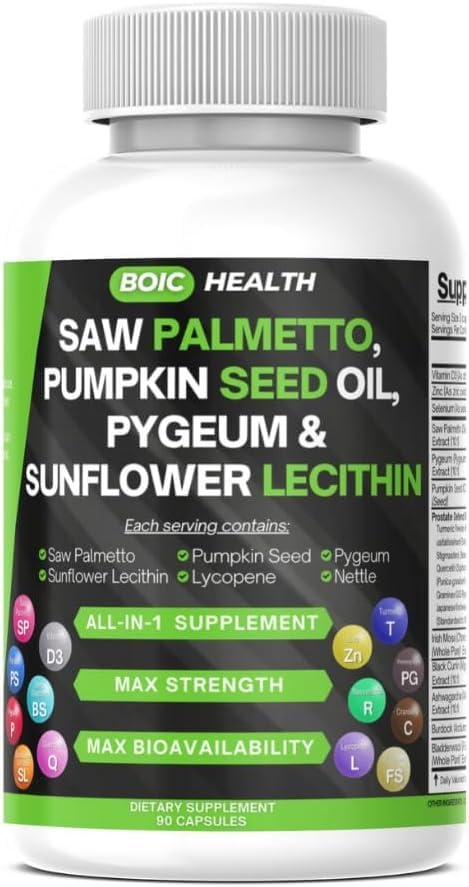 Saw Palmetto Prostate Support | Extra Strength with Pygeum, Pumpkin Seed Oil, Stinging Nettle, Sunflower Lecithin & Cranberry – Selenium, Zinc & Lycopene – 90 Capsules