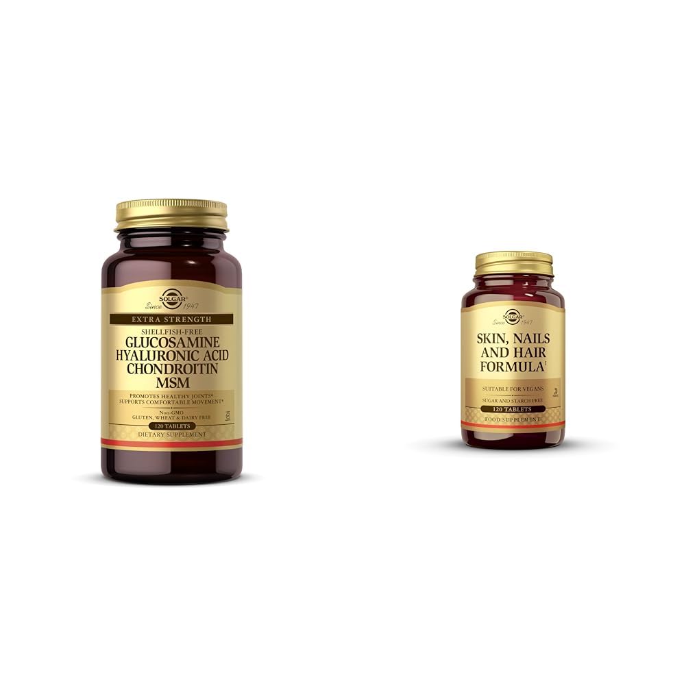 SOLGAR Glucosamine Hyaluronic Acid Chondroitin MSM, 120 Tablets & Skin, Nails & Hair, Advanced MSM Formula, 120 Tablets