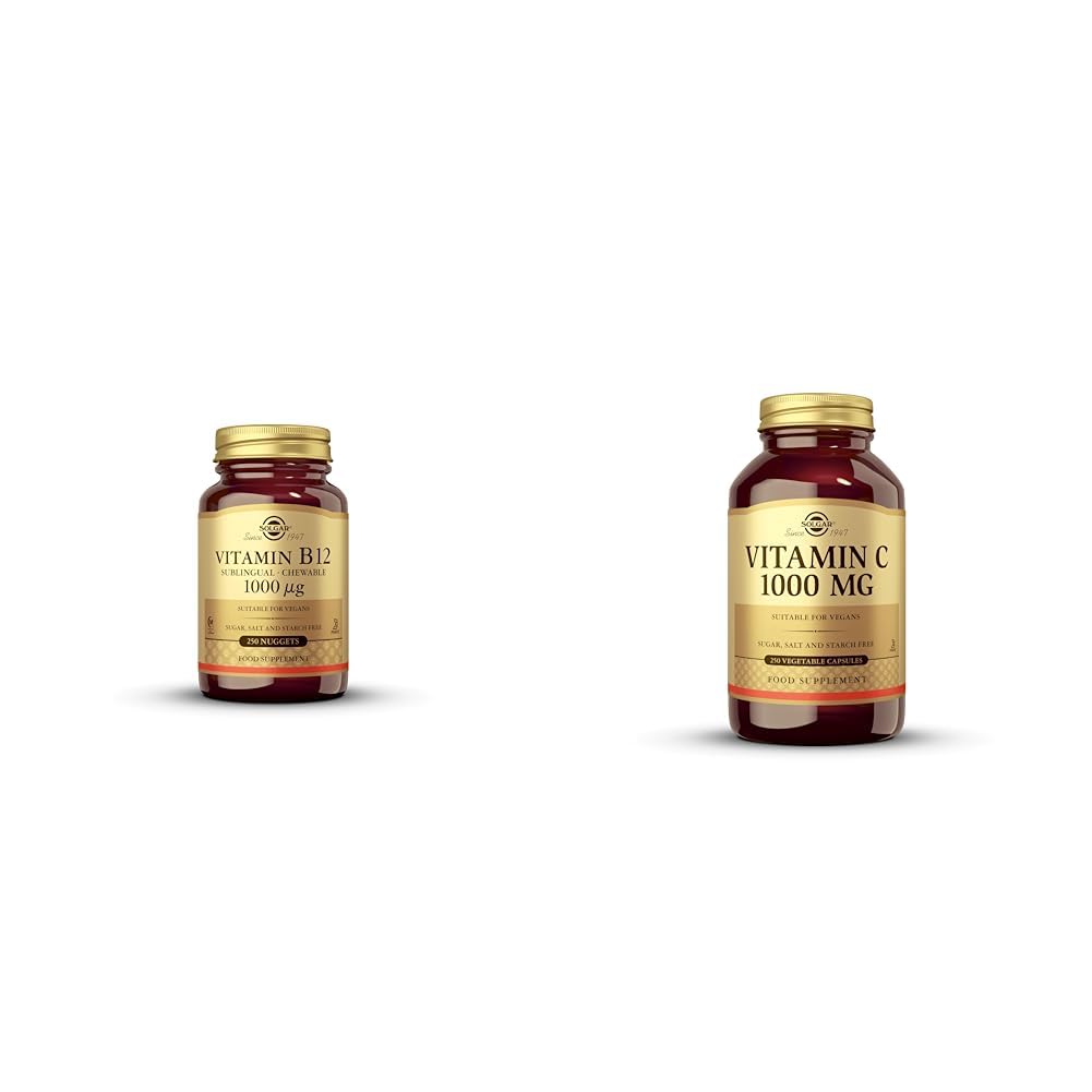 SOLGAR Vitamin B12 1000 mcg, 250 Nuggets & Vitamin C 1000 mg, 250 Vegetable Capsules - Antioxidant & Immune Support