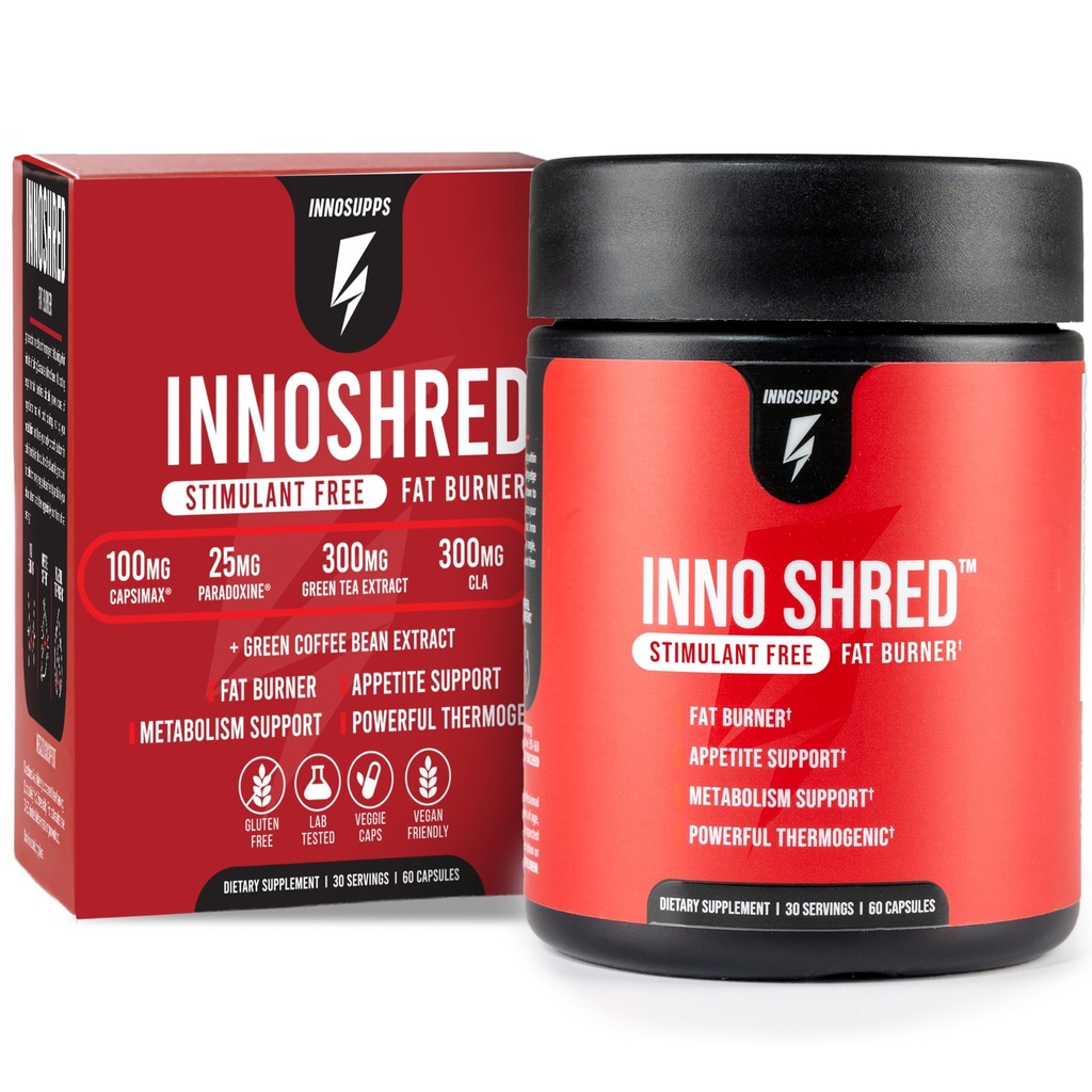 Inno Shred Stim Free Thermogenic Fat Burner for Men & Women - Appetite Suppressant, Metabolism Support with Capsimax, Paradoxine, Green Tea Extract - 60 Veggie Capsules, 30 Servings