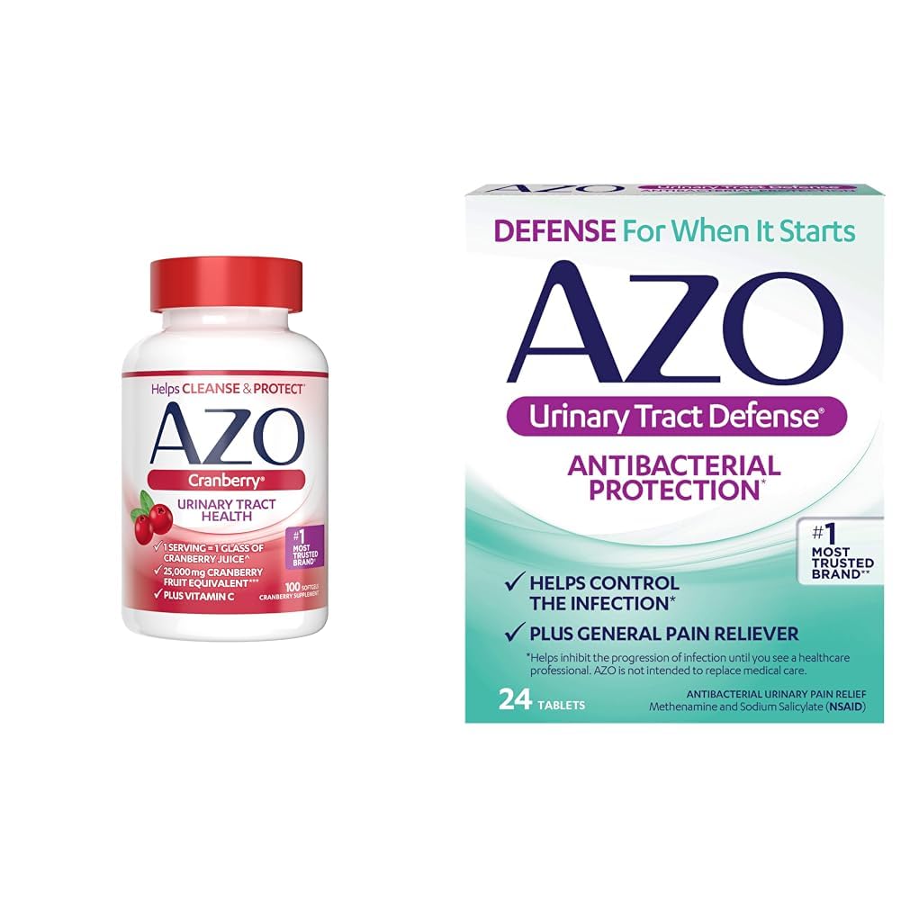 AZO Cranberry Urinary Tract Health Softgels & Urinary Tract Defense Antibacterial Protection, 100 Softgels & 24 Count