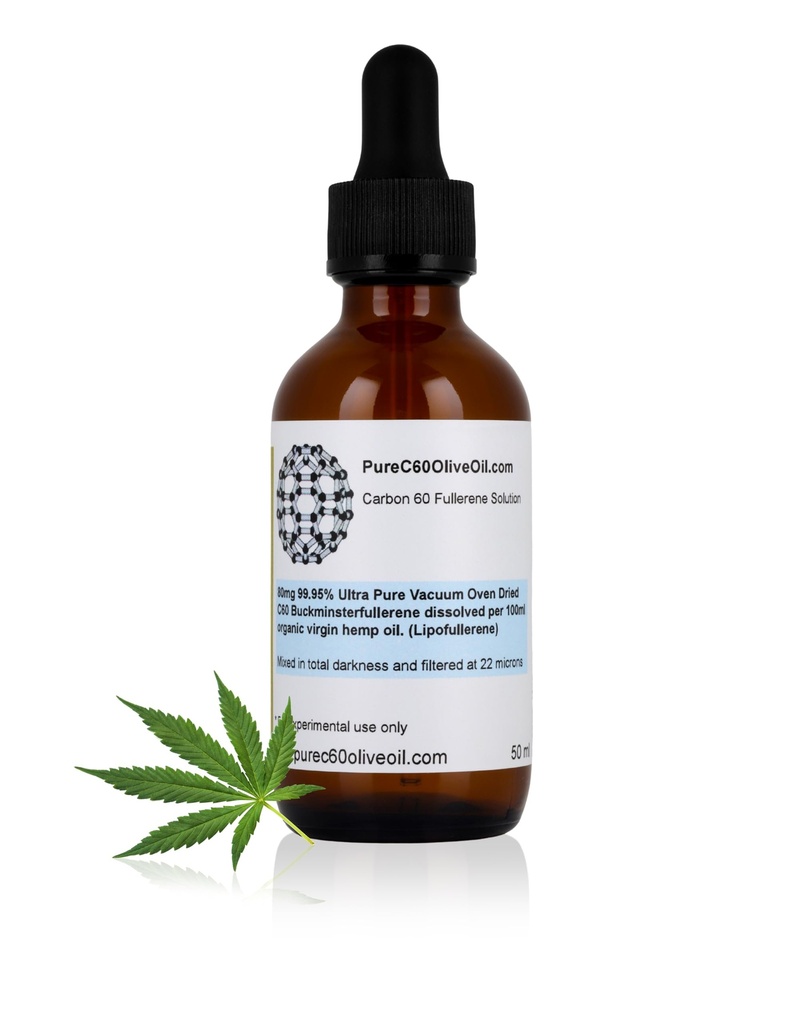 PureC60OliveOil C60 Organic Hemp Seed Oil 50ml / 1.7 Fl Oz - 99.95% Carbon 60 Solvent Free 40mg - Food Grade - BUCKMINSTERFULLERENE Carbon 60 Hemp Oil - From The Leading Global Producer