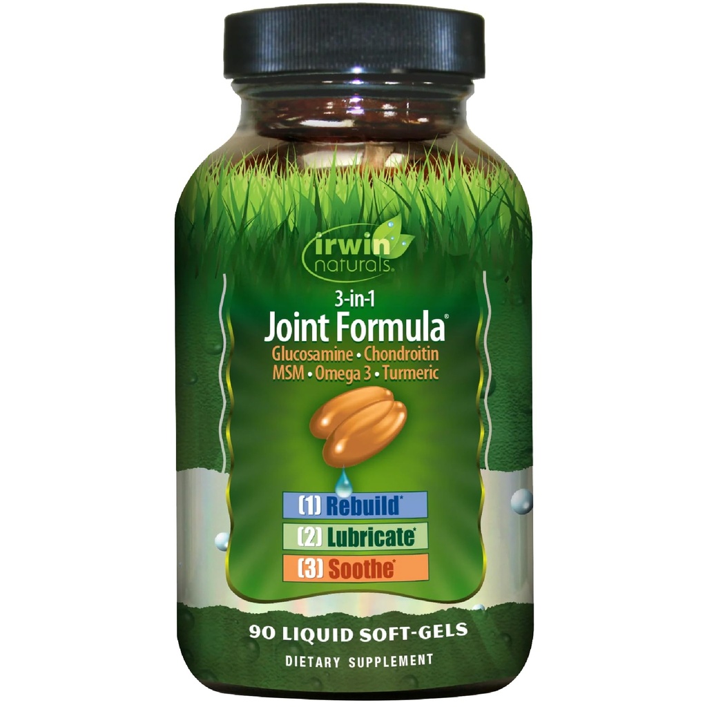 Irwin Naturals 3-in-1 Joint Formula with Glucosamine, Chondroitin, Turmeric & Boswellia - Advanced Joint Support Supplement for Men and Women - 90 Liquid Soft-Gels