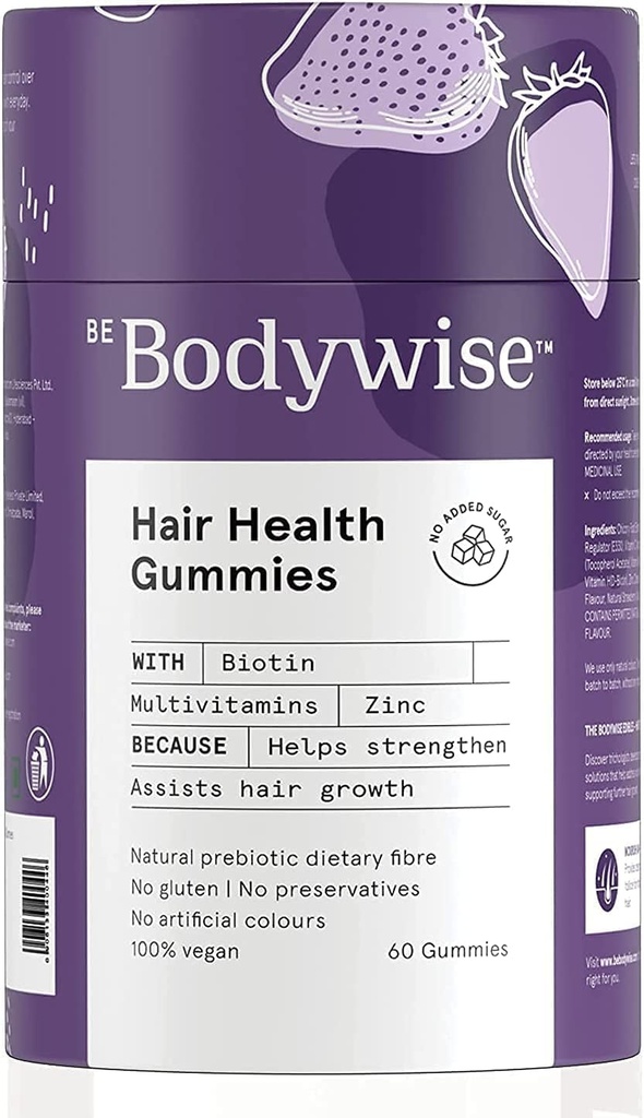 TARIN Bodywise Biotin Hair Gummies for Women | Hair Vitamin | Reduce Hair Fall with Delicious Strawberry Flavoured Gummies | Added Zinc & Multivitamins | 60 Day Pack