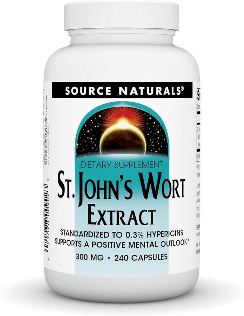 Bron Naturals St John's Wort Extract 300 mg Ondersteunt een positieve mentale Outlook - 240 Capsules
