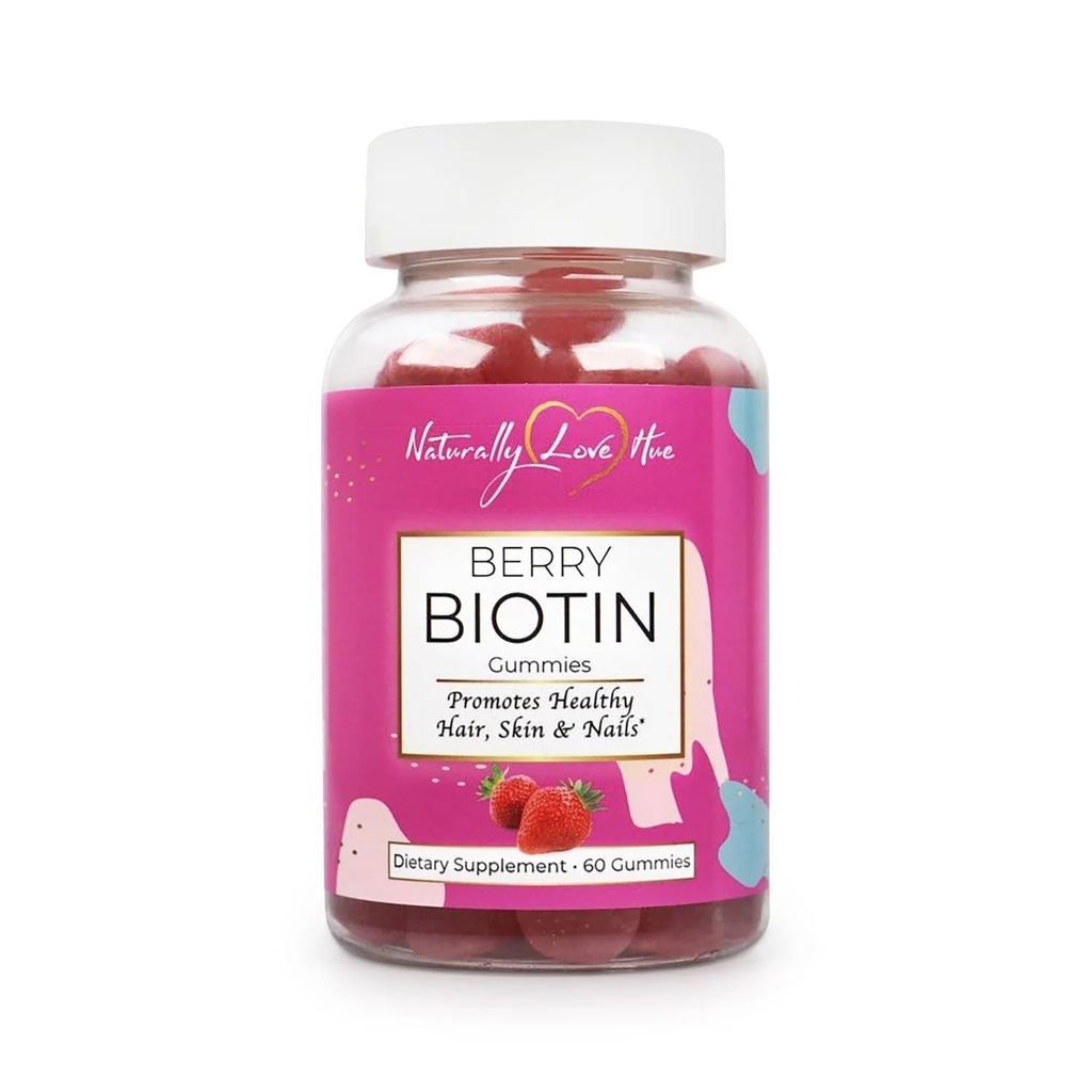 Naturally Love Hue Berry Biotin Gummies – Strawberry Biotin Hair Vitamin Gummies – Supports Longer, Stronger Hair, Glowing Skin & Strong Nails – Natural, Cruelty‑Free Hair Growth Supplement