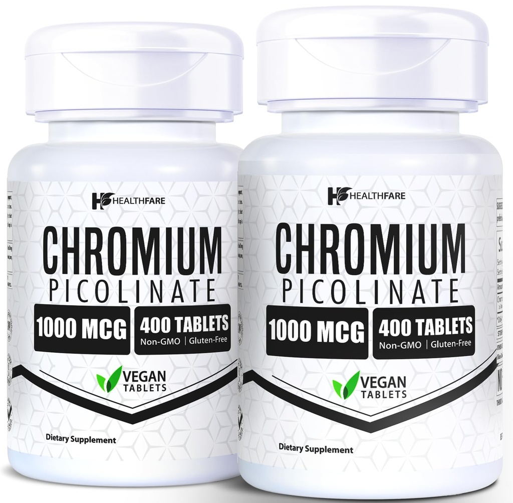 HealthFare Chromium Picolinate 1000mcg | 800 Tablets (Pack of 2) | High Absorption Mineral Supplement | Supports Healthy Sugar Metabolism & Nutrient Absorption | Non-GMO, Gluten-Free | Made in USA