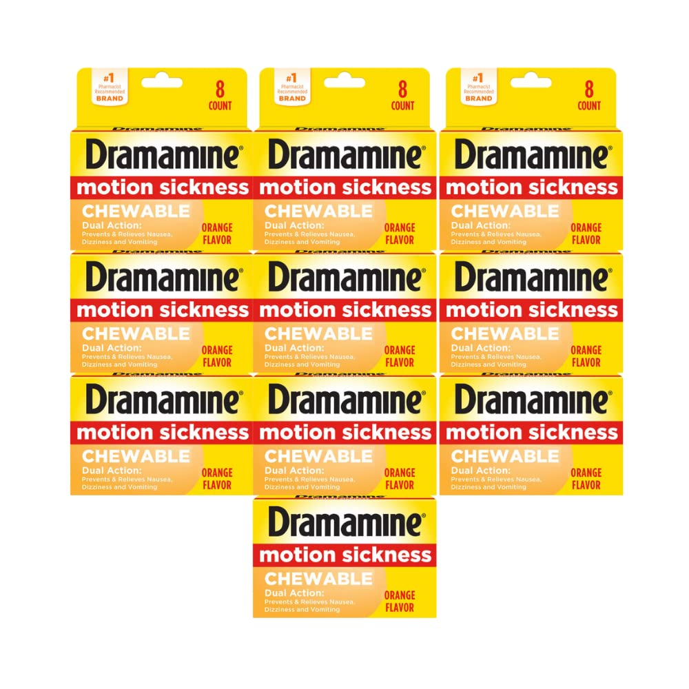 Dramamine Chewable Formula Motion Sickness Relief, 8 Orange Flavored Tablets Each (Value Pack of 10)