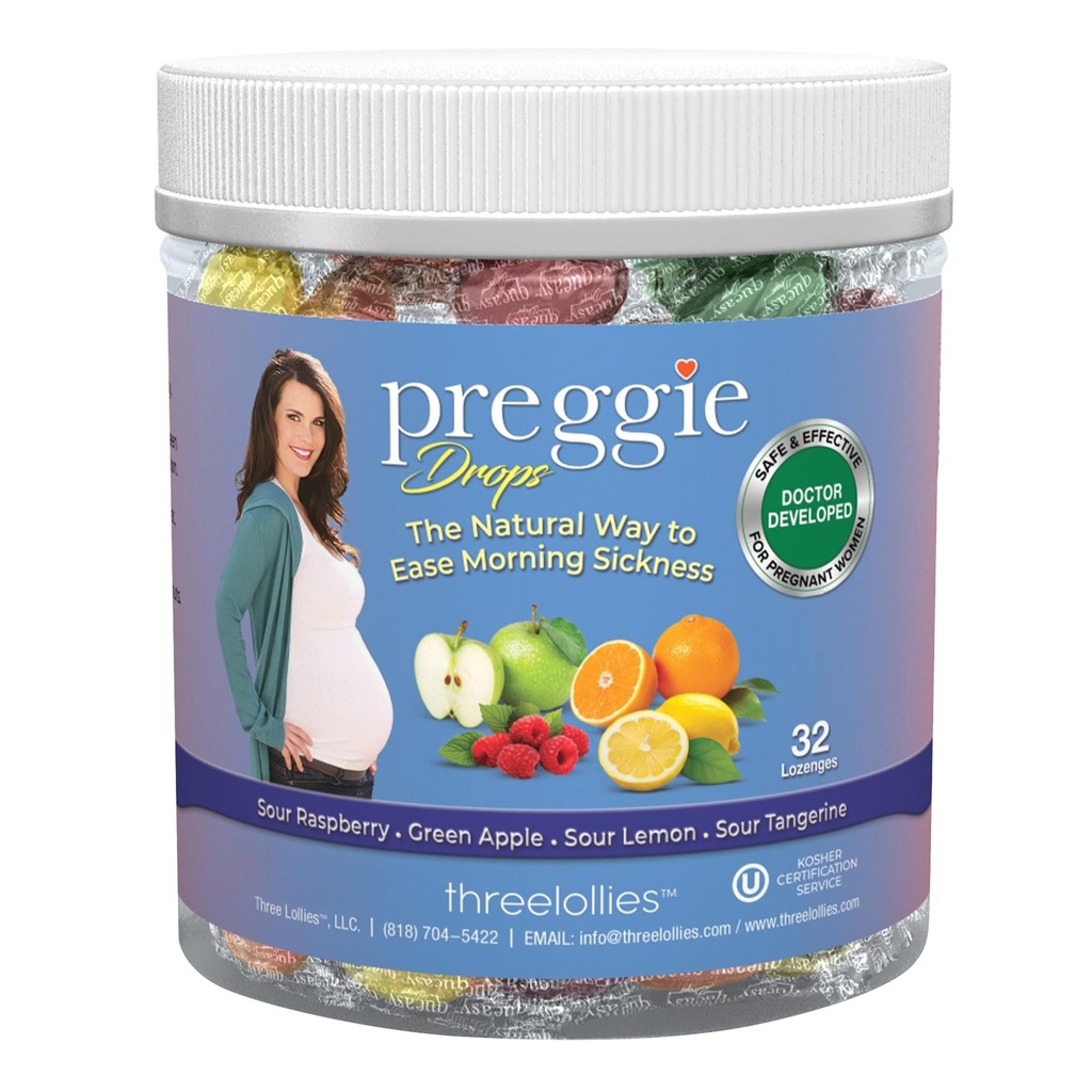 Preggie Pop Drops Pregnancy Nausea Relief Morning Sickness Candy with Essential Oils for Pregnant Women – Flavor Variety Pack, 32 Count