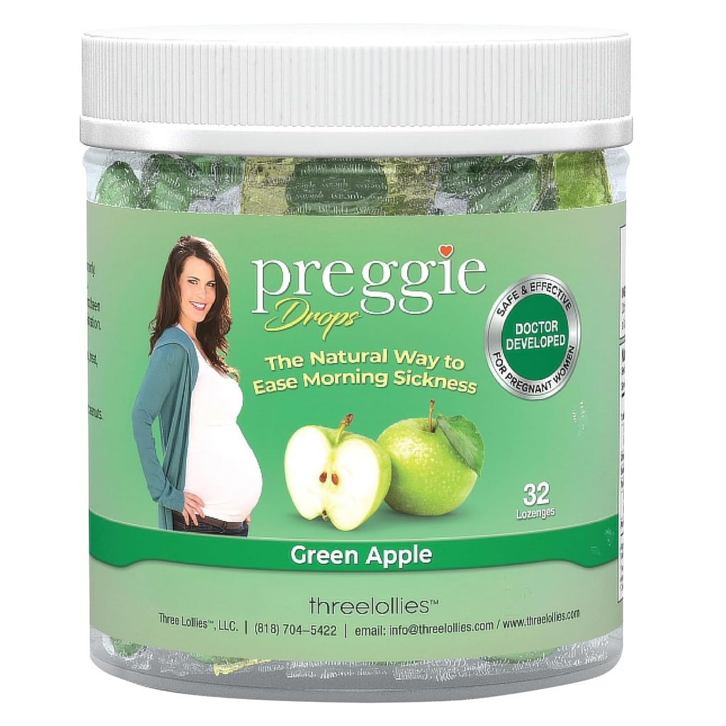 Preggie Pop Drops Pregnancy Nausea Relief Morning Sickness Candy with Essential Oils for Pregnant Women – Green Apple, 32 Count