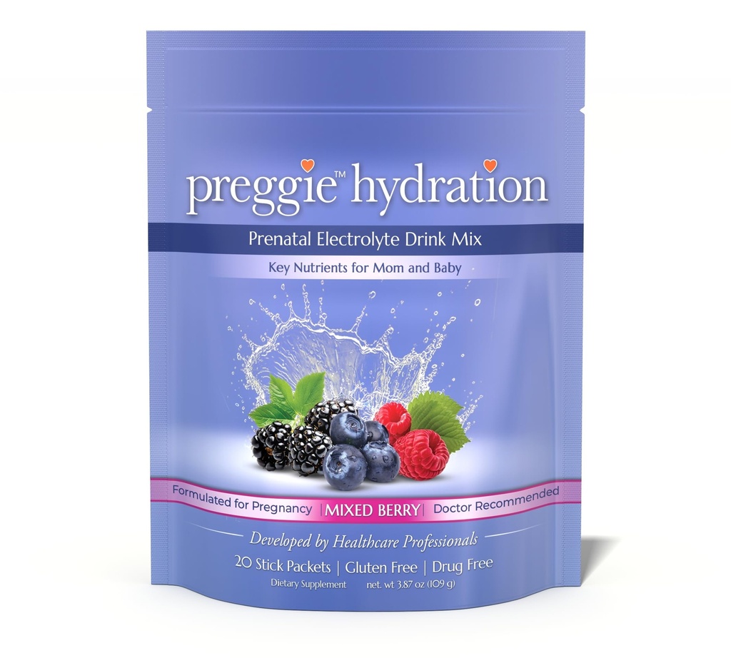 Three Lollies Preggie Hydration Packets - Natural Hydration & Nausea Relief for Pregnant Women - Replenishes Electrolytes & Nutrients - 20 Packets