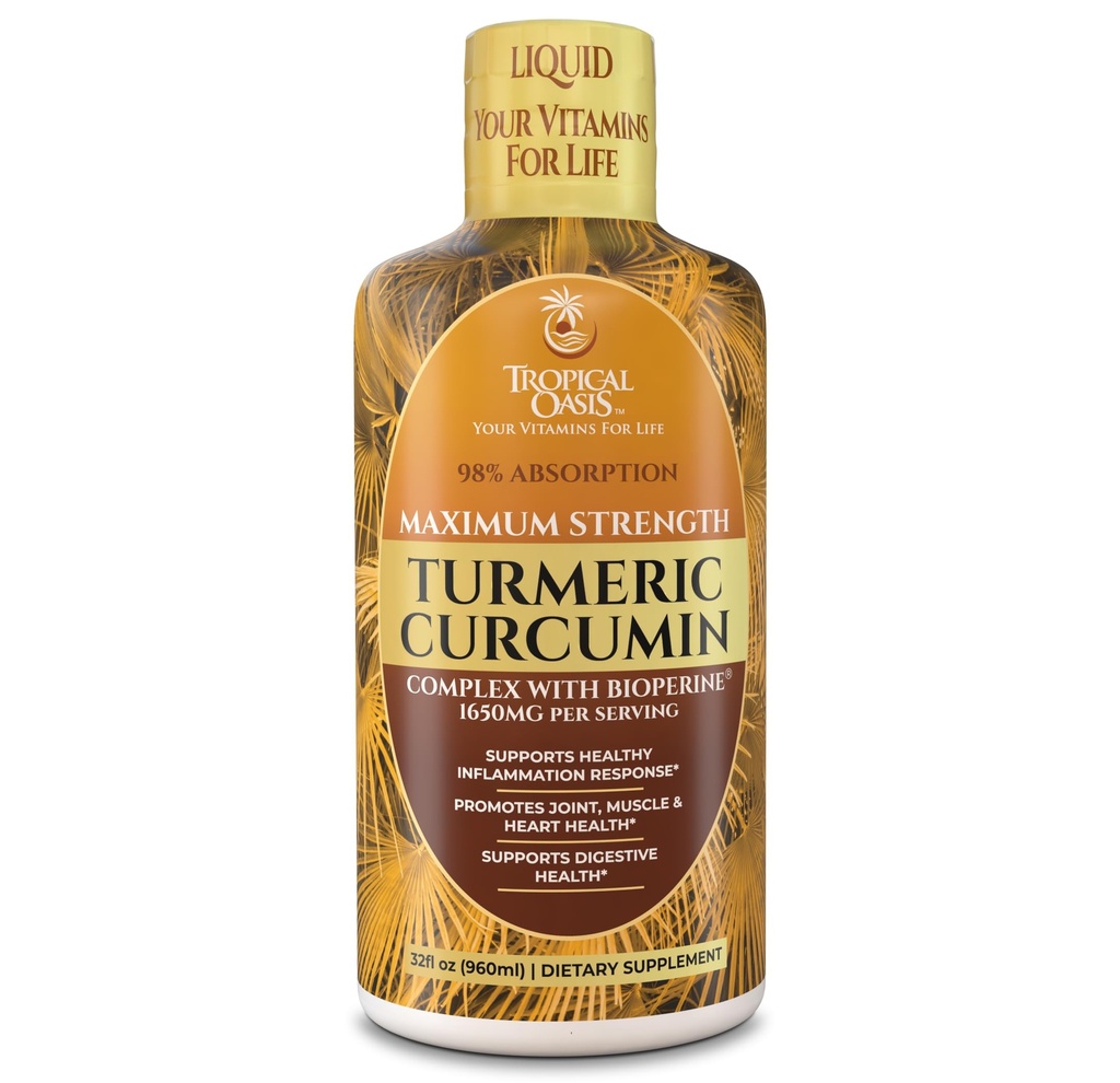 Tropical Oasis Liquid Turmeric Curcumin w/Bioperine - 1650mg Maximum Strength Turmeric Supplement with Black Pepper & Vitamin C - 98% Absorption Rate - 32oz