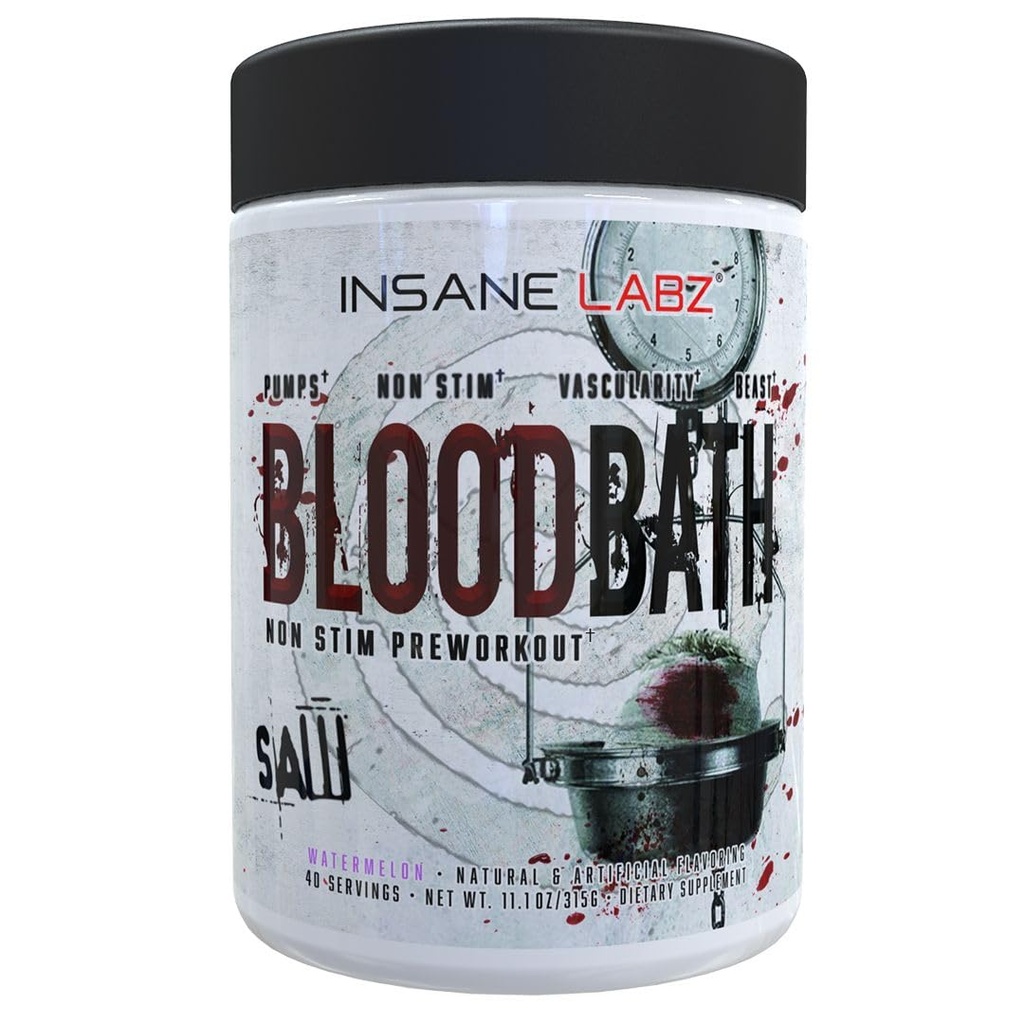 Insane Labz Saw® Bloodbath, Non-Stim Pump Pre Workout Powder with Nitrosigine­®, OxyGold­™, Agmatine Sulfate, L-Citrulline and Betainne Anhydrous, 40 Srvgs (Watermelon)