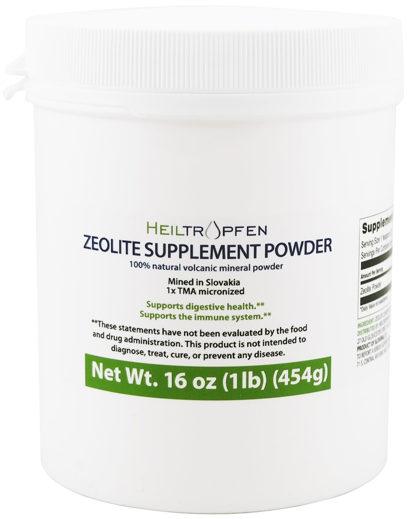 Heiltropfen Zeolite Powder | Dietary Supplement 1 Pound - 454 g | Detox | Clinoptilolite 94+-3% | Activated | Natural Mineral Dust | Ultra FINE Less-Than 2 µm