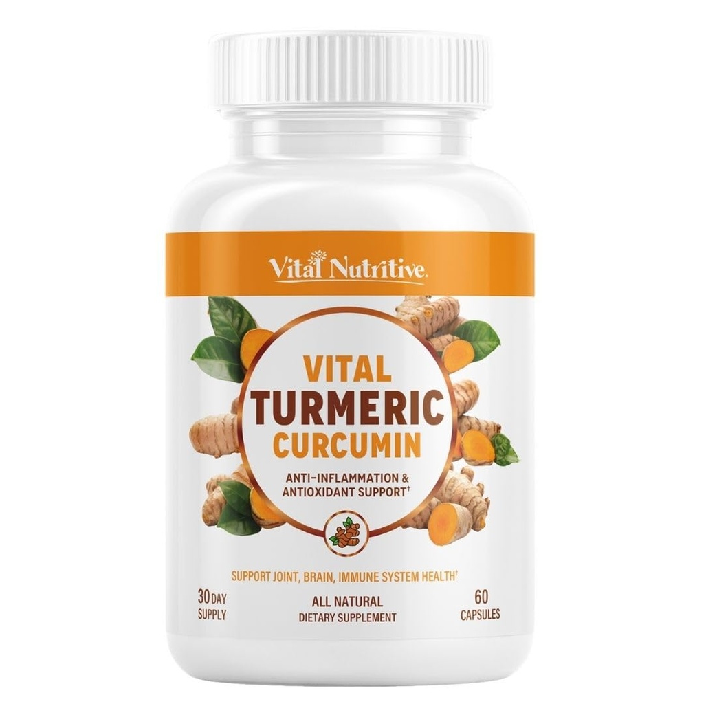 Vital Turmeric Curcumin Supplement – 1310 mg Blend with 95% Curcuminoids & Curcumin with Black Pepper – Joint, Brain, Immune & Anti-Aging Support – Non-GMO, Gluten-Free – 30 Day Supply
