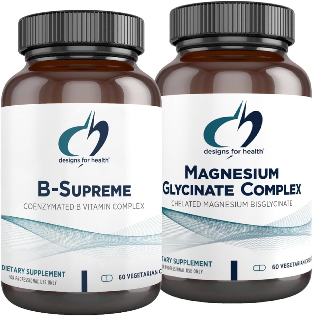Designs for Health Magnesium Glycinate Complex (60 capsules) & B-Supreme (60 capsules) Bundel - B Vitamine Complex with High Absorptie Magnesium Supplement