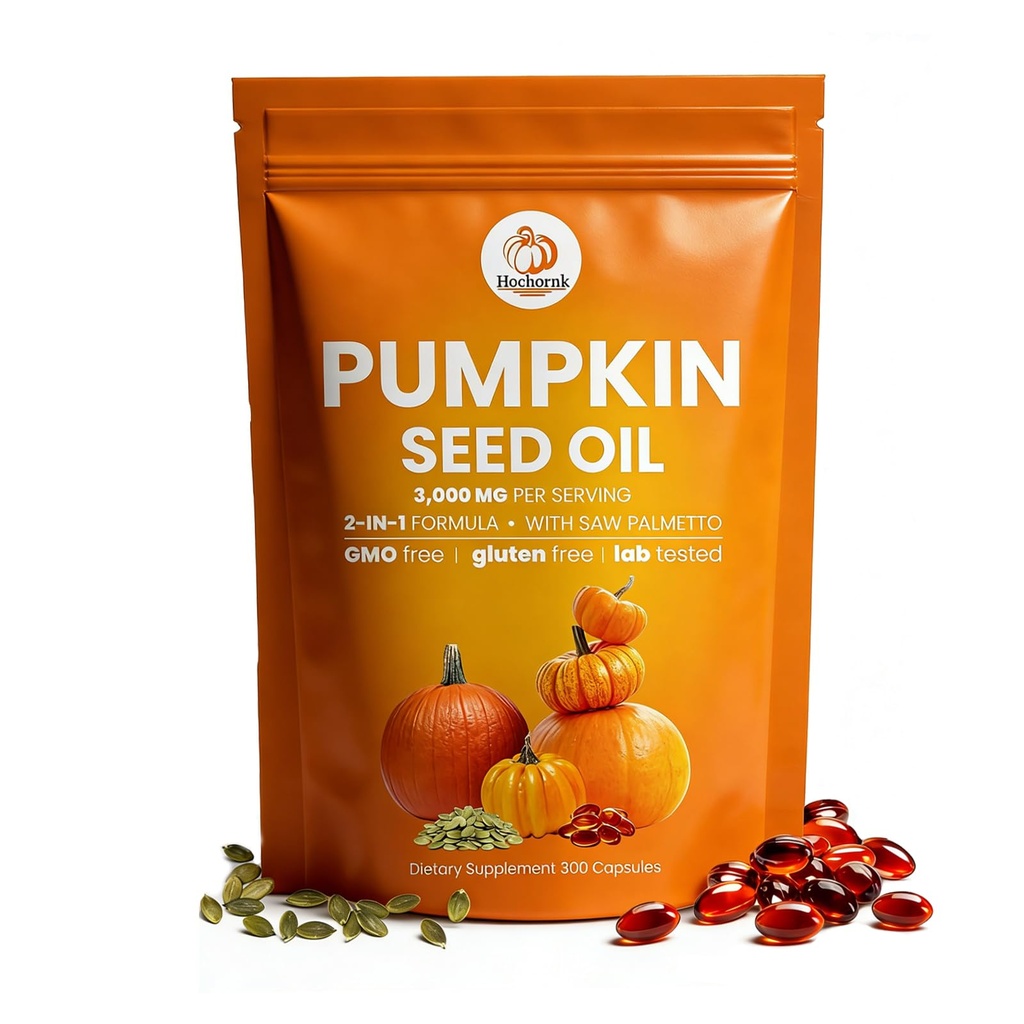 Pumpkin Seed Oil Capsules, 2 in 1 Pumpkin Seed Oil for Hair Growth with Saw Palmetto, Promotes Scalp, Heart Healthy, Youthful Skin-300 Softgels