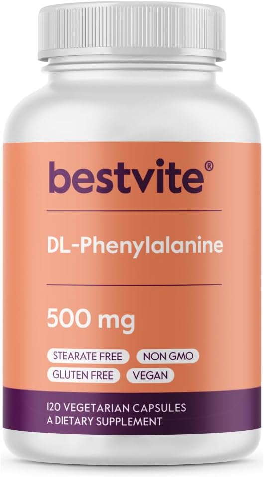 BESTVITE DL-Phenylalanine 500mg (120 채식 캡슐) - 더 이상 없음 - 필러 없음 - 채식 - 글루텐 무료 - 비 GMO