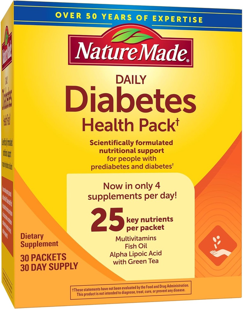 Natuur Made Daily Diabetes Health Pack, Dieetsupplement voor voedingsondersteuning, 30 Packets, 30 Day Supply
