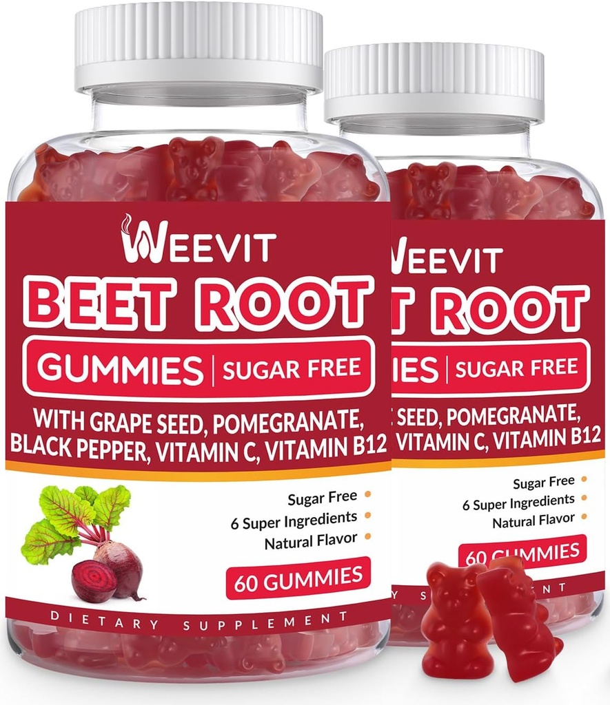 甜菜根(Bet Root Gummys), Nitric Oxide Supplement for Men Women – 有机甜菜 Gummy 配葡萄种子,石榴,黑椒,维生素C,B12