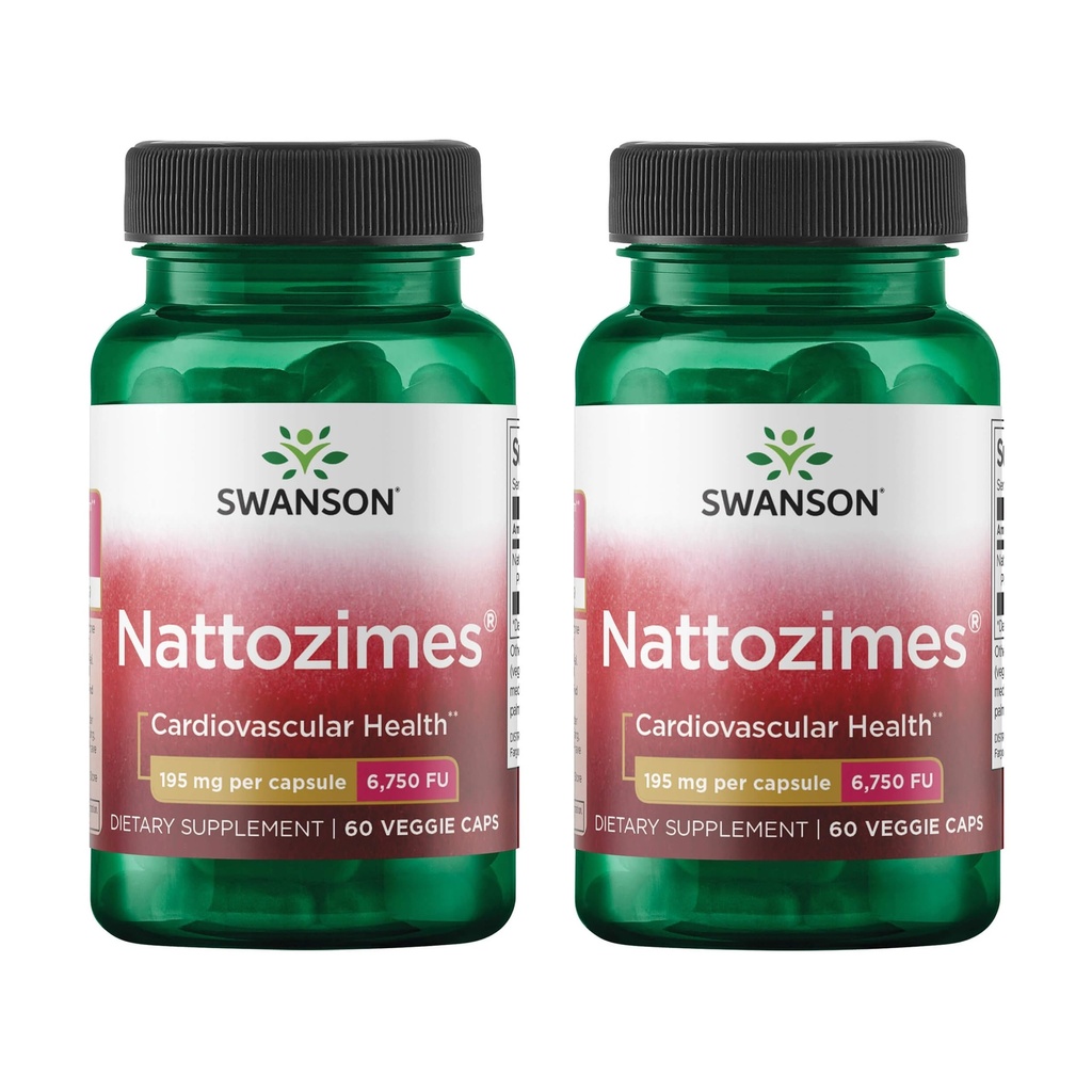 Swanson Triple-Strength Nattozimes 195 Milligrams/6750 Fu 60 Veg Capsules Enzyme (2 Pack)