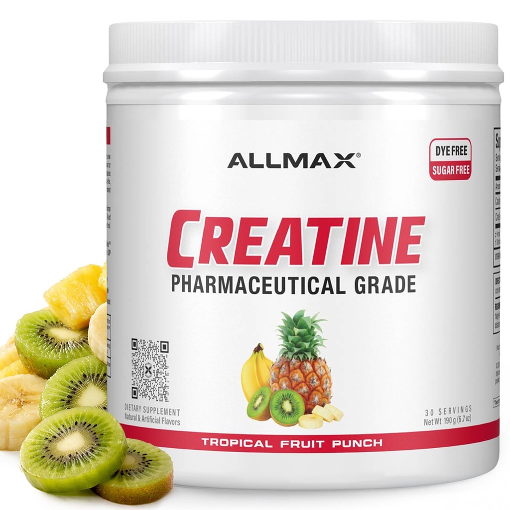 ALLMAX Nutrition Creatine Monohydrate Powder, Tropical Fruit Punch – Pure Micronized 200-Mesh, Sugar-Free & Dye-Free Supplement for Men & Women, Supports Performance & Training – 30 Servings (190g)