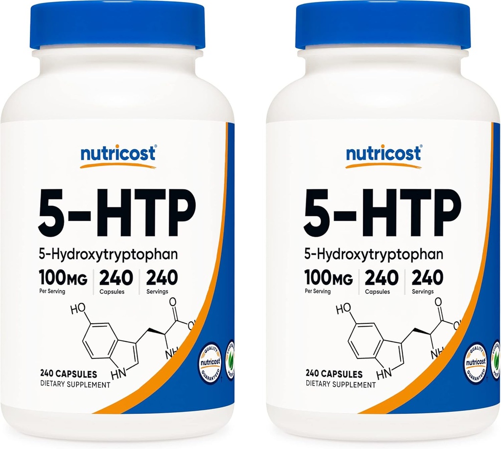 Nutricost 5-HTP 100mg, 240 cápsulas vexetarianas (5-hidroxitriptófano) - Non-GMO e Gluten gratis (2 botellas)
